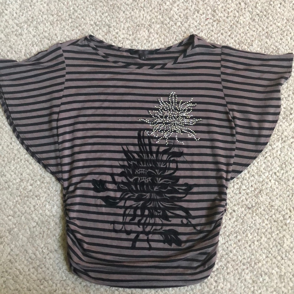 Striped Velvet Sequin Flower Shirt